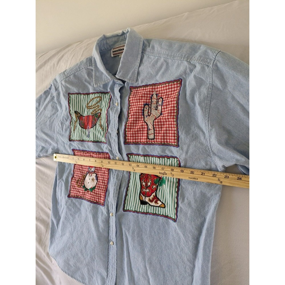 Vintage 90s Western Embroidered Christmas Denim Shirt Size 14 Large Cowboy - Picture 9 of 12